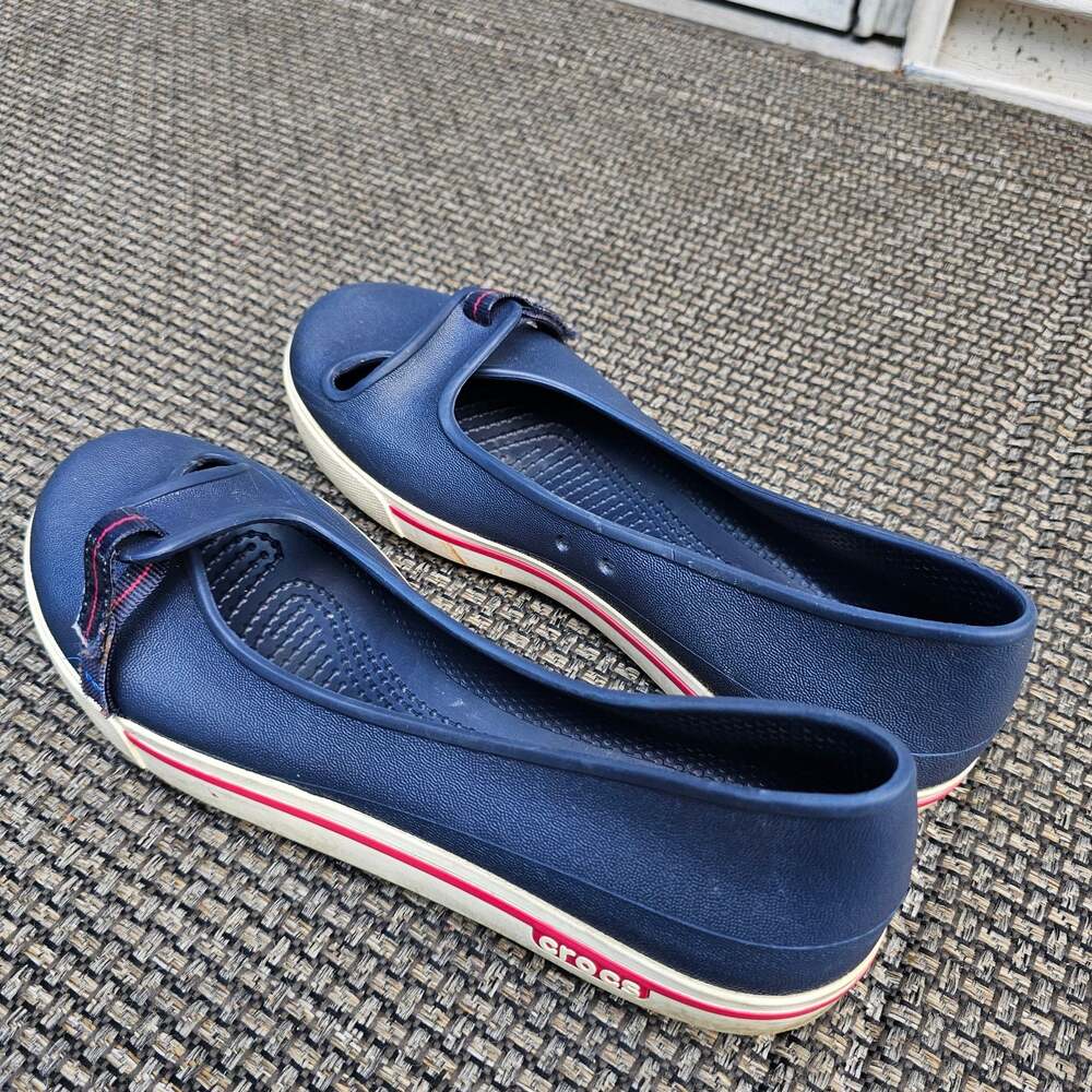 Crocs Mary Jane Ballet Flats Navy Blue Pink Comfort Slip On Women's Size 7